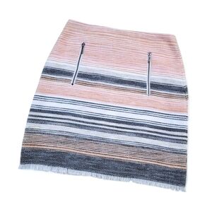 LOFT Pink Black Gray Textured Skirt Fringe Hem Zipper Front Pockets Size 0